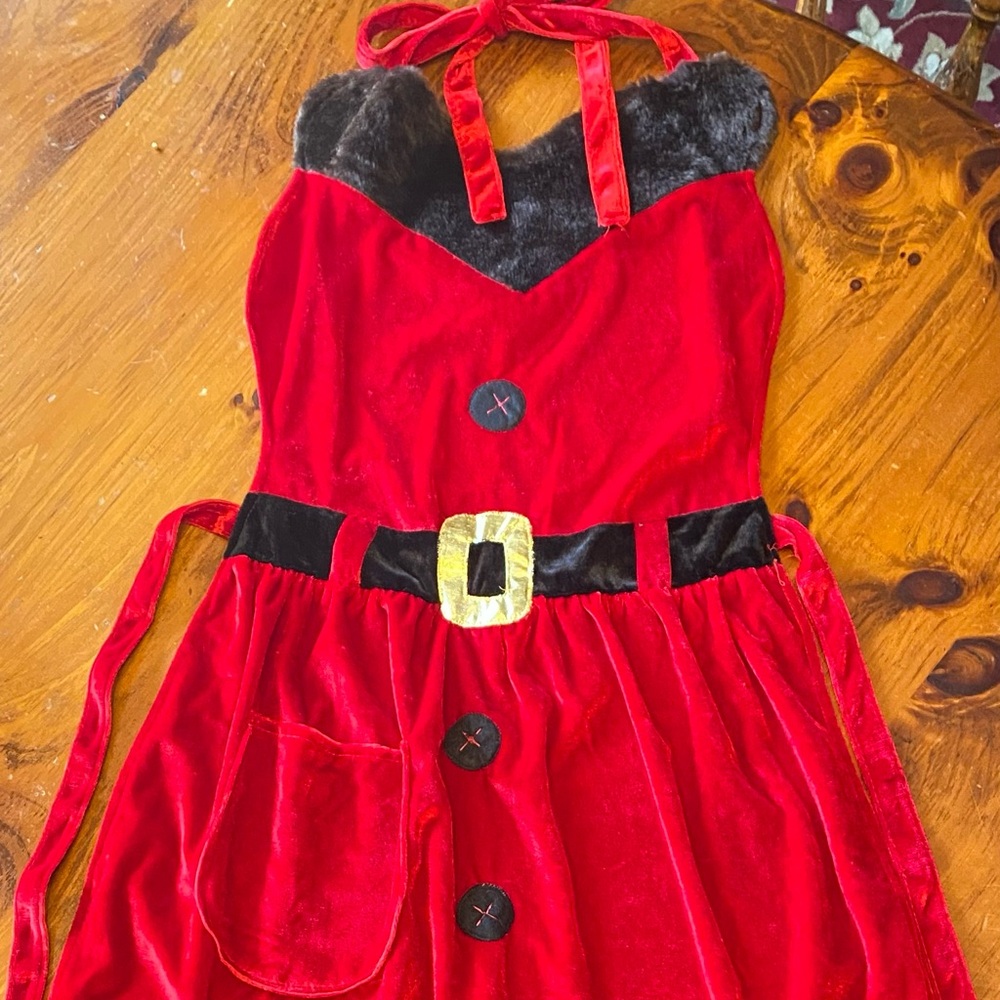 Festive Red and Black Holiday Dress with Gold Buckle